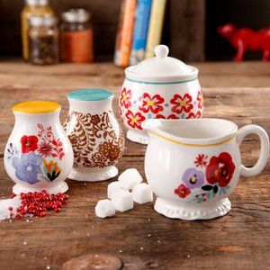 The Pioneer Woman Flea Market Sugar & Creamer with Salt & Pepper Shaker Set
